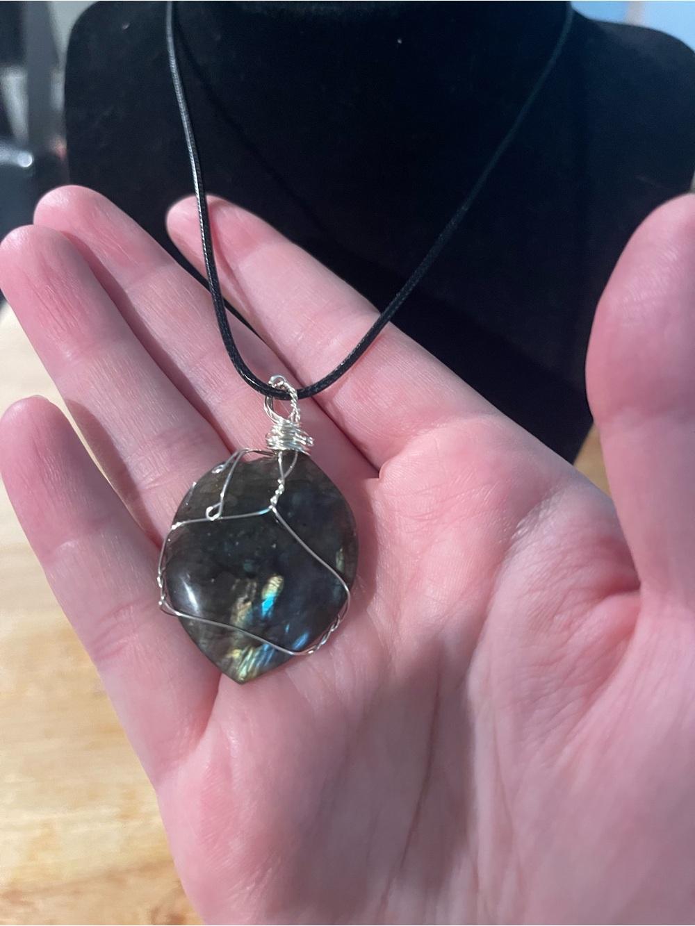 Wire wrapped labradorite crystal necklace